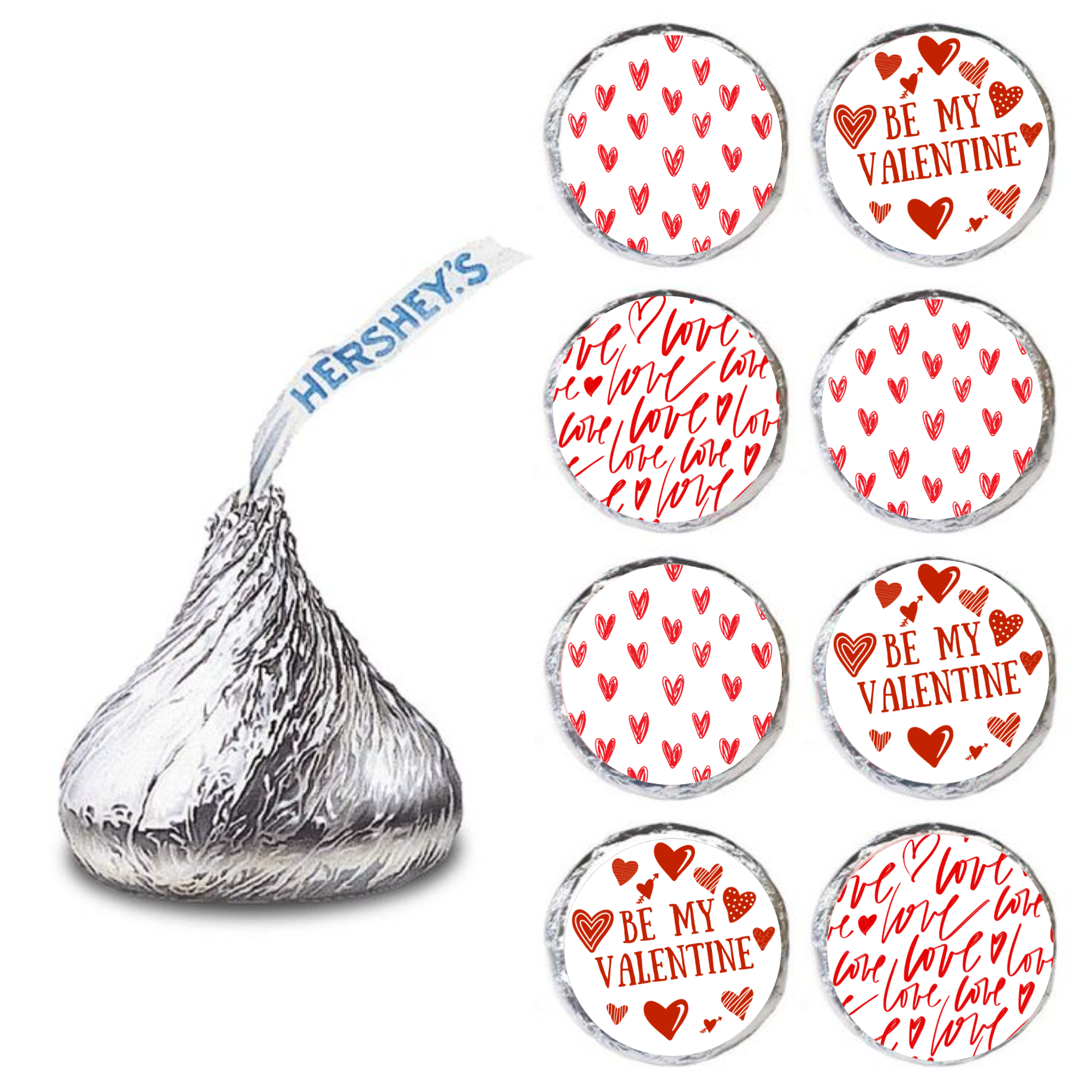 Love Theme Candy Stickers | Chocolate Kiss Bottom Labels | Glossy Vinyl | Valentines Decor