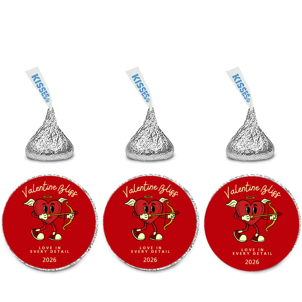Heart Candy Kiss Labels | Valentines Party Supplies | Vinyl Stickers | Table Decor