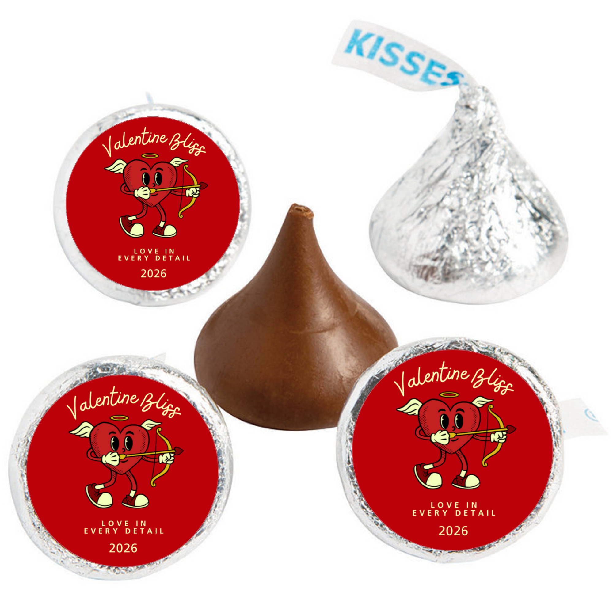 Heart Candy Kiss Labels | Valentines Party Supplies | Vinyl Stickers | Table Decor