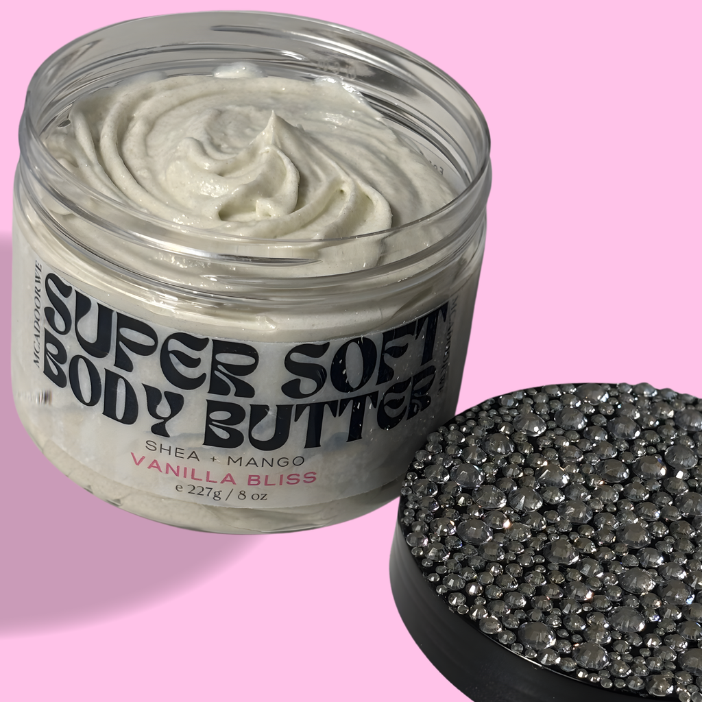 Mcadoorwe Bedazzled Vanilla Bliss Whipped Body Butter| 8oz| Collagen Infused| Vitamin Rich| Soft Butter| Bling Body Butter