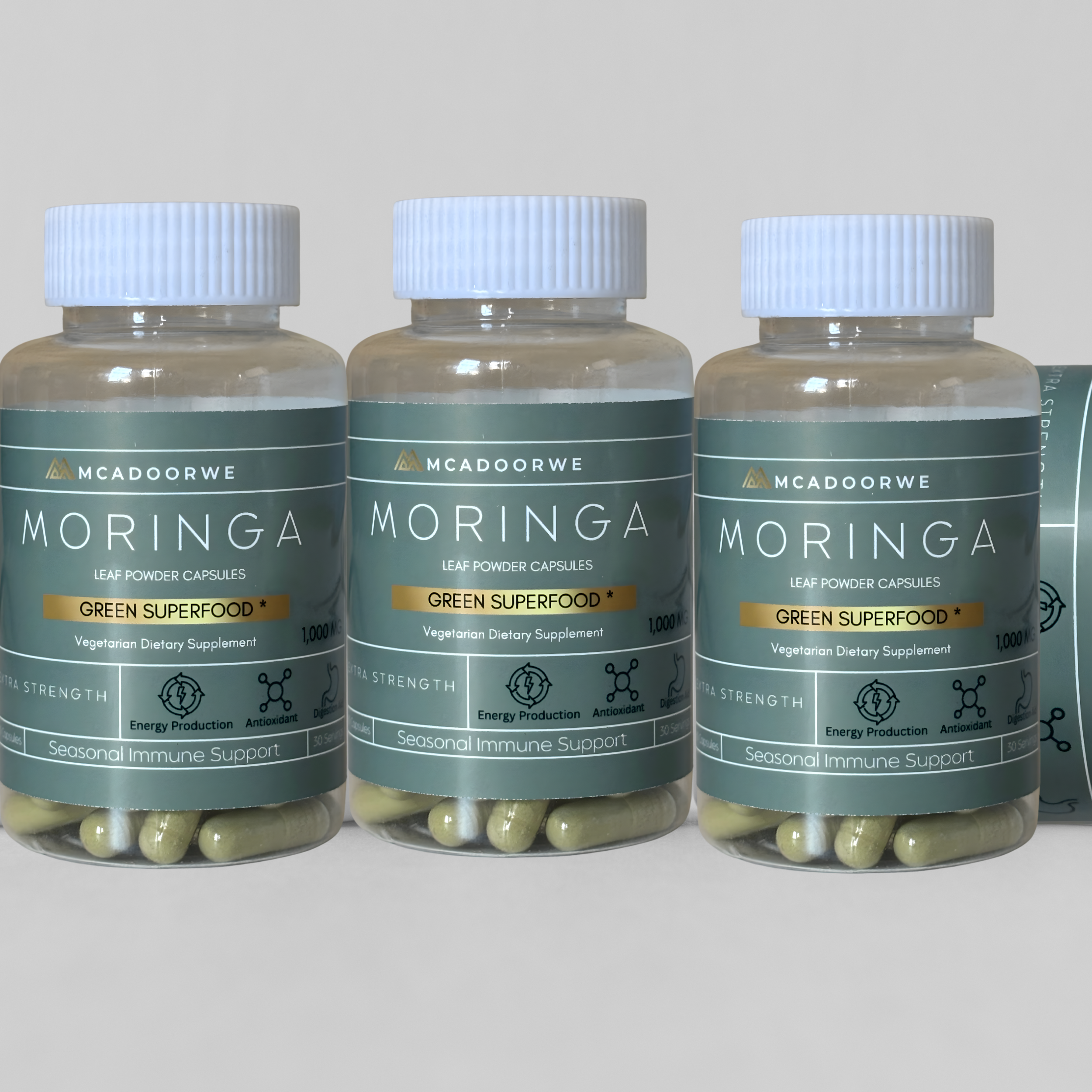 Moringa Leaf Powder Capsules 60ct 1000mg | Vegetarian Moringa Supplement for Energy & Vitality| Daily Wellness