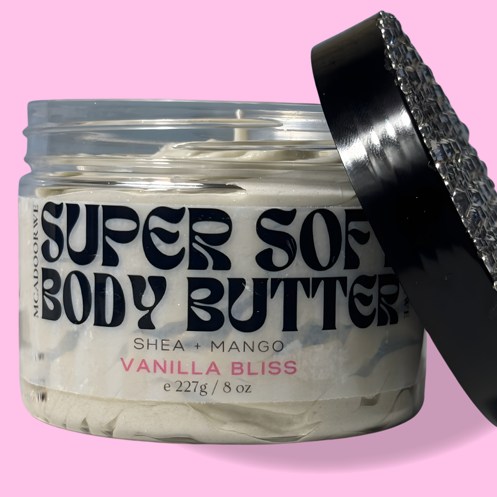 Mcadoorwe Bedazzled Vanilla Bliss Whipped Body Butter| 8oz| Collagen Infused| Vitamin Rich| Soft Butter| Bling Body Butter