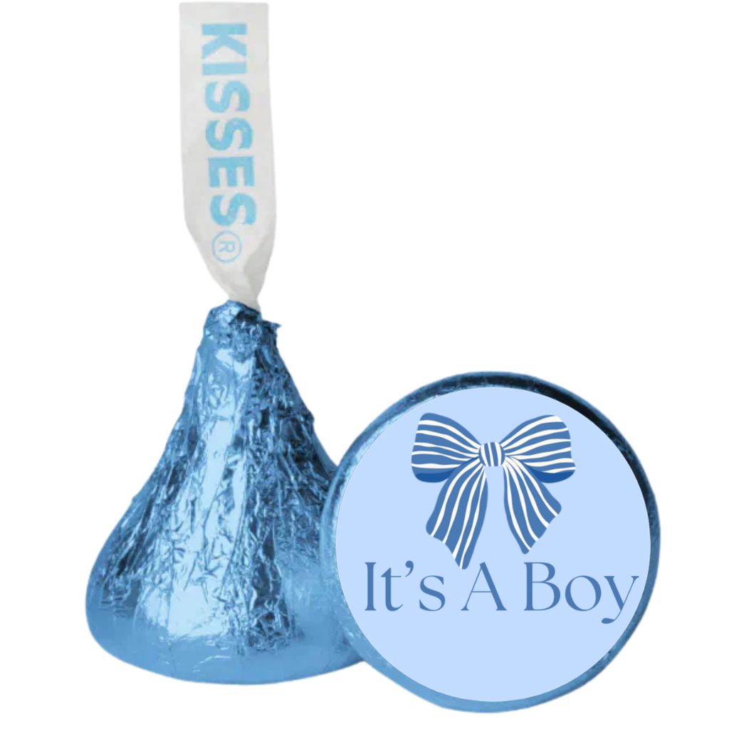 Its A Boy Treat Stickers | Candy Kiss Labels 0.75in | Glossy Vinyl | Easy Use | 100 Count