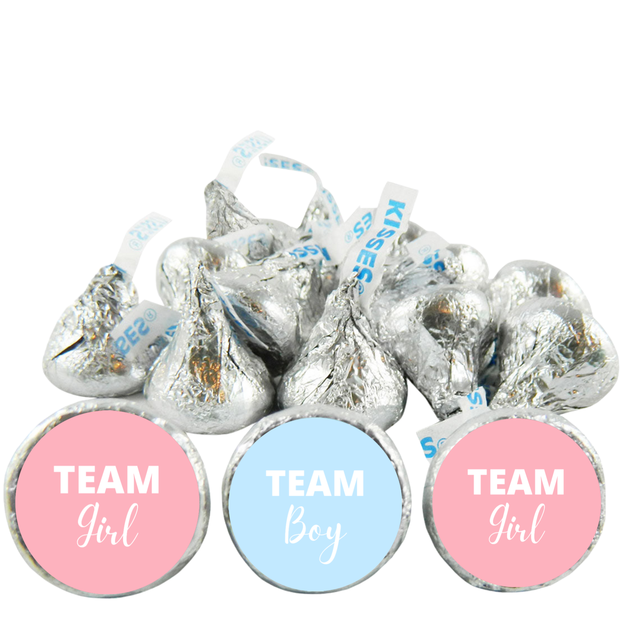 Team Boy Team Girl Candy Kiss Stickers | Gender Reveal Party Decor | Glossy Vinyl | 100 Count