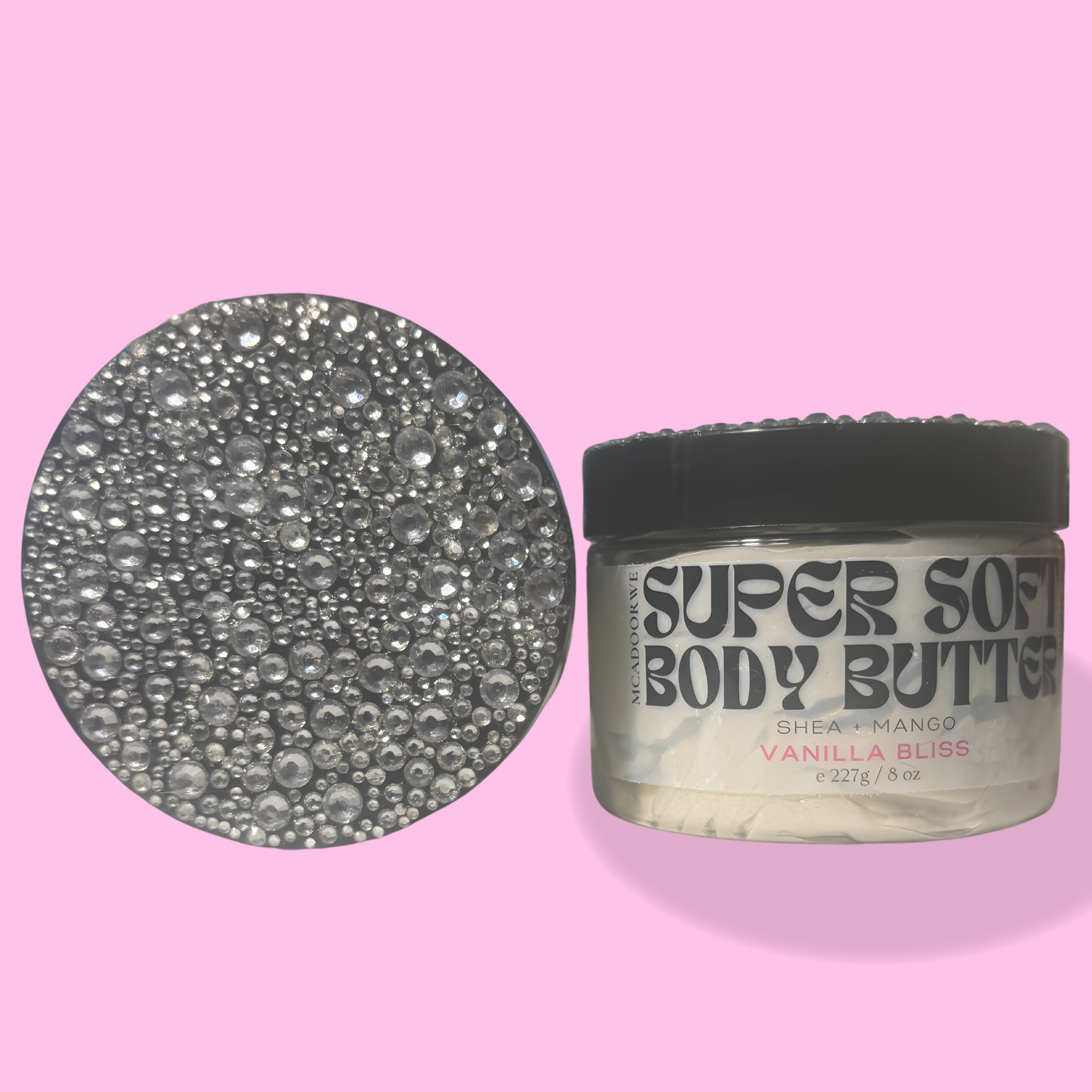 Mcadoorwe Bedazzled Vanilla Bliss Whipped Body Butter| 8oz| Collagen Infused| Vitamin Rich| Soft Butter| Bling Body Butter