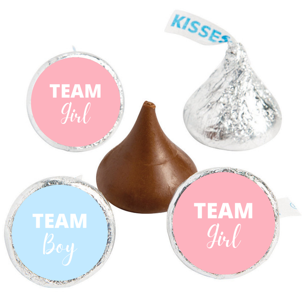 Team Boy Team Girl Candy Kiss Stickers | Gender Reveal Party Decor | Glossy Vinyl | 100 Count