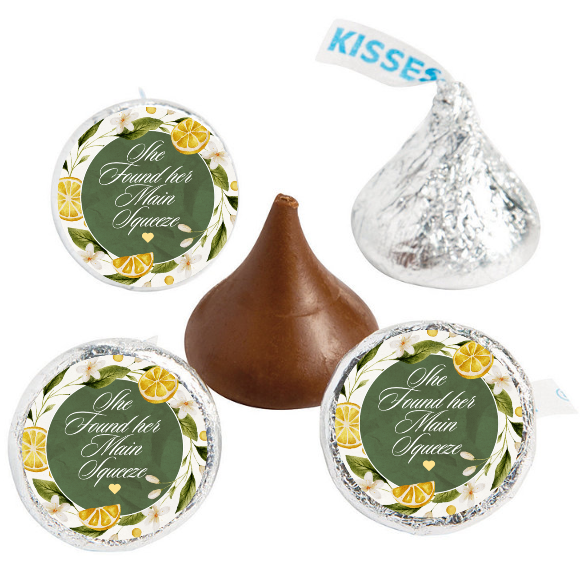 She Found Her Main Squeeze Candy Kiss Stickers | Bridal Shower Party Decor | Glossy Vinyl | 100 Count