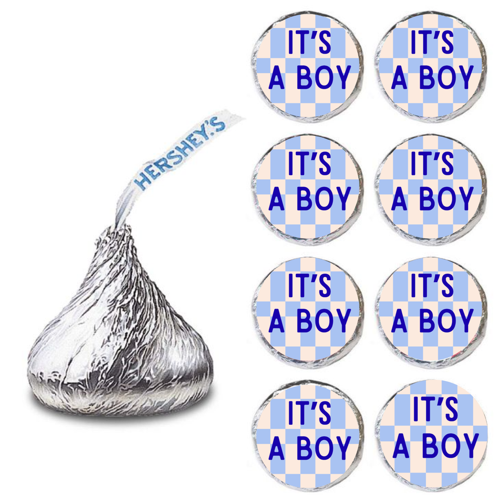 Gender Reveal Candy Stickers | Its A Boy Kiss Bottom Labels | Glossy Vinyl | Self Adhesive | 100 Count