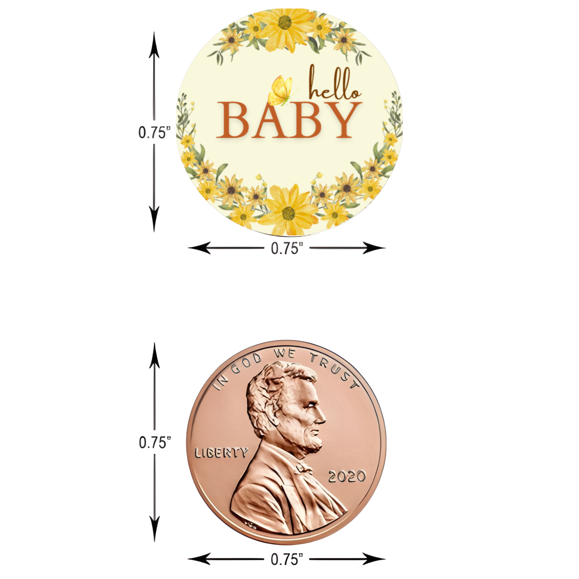 Hello Baby Candy Kiss Stickers | Floral Baby Shower Decor | Glossy Vinyl | 100 Count