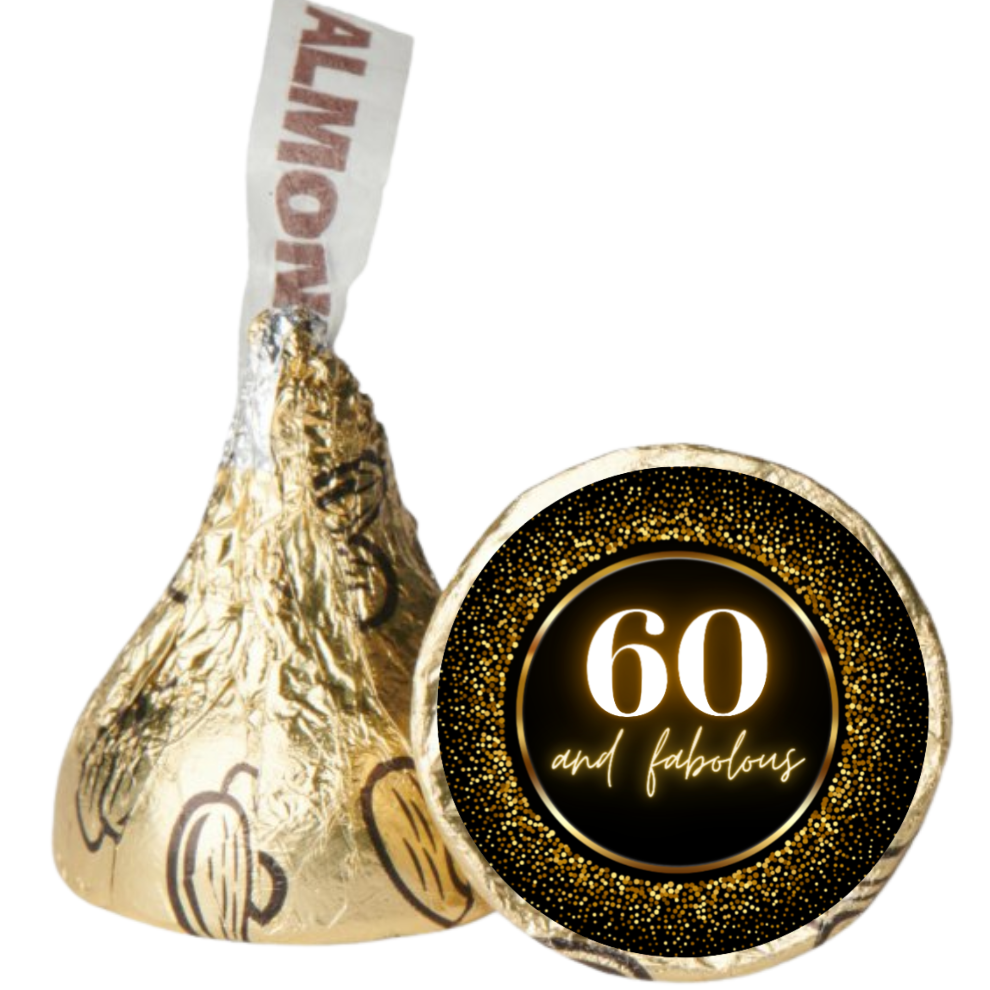 60th Birthday Candy Stickers | 60 And Fabulous Kiss Bottom Labels | Glossy Vinyl | Self Adhesive | 100ct