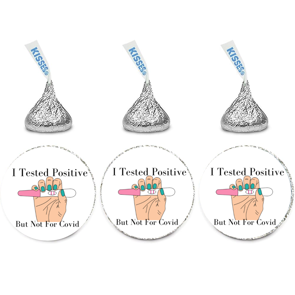 Pregnancy Announcement Kiss Candy Stickers | I tested Positive But not for covid Message | Funny Baby Reveal Favors| Glossy| Set of 100