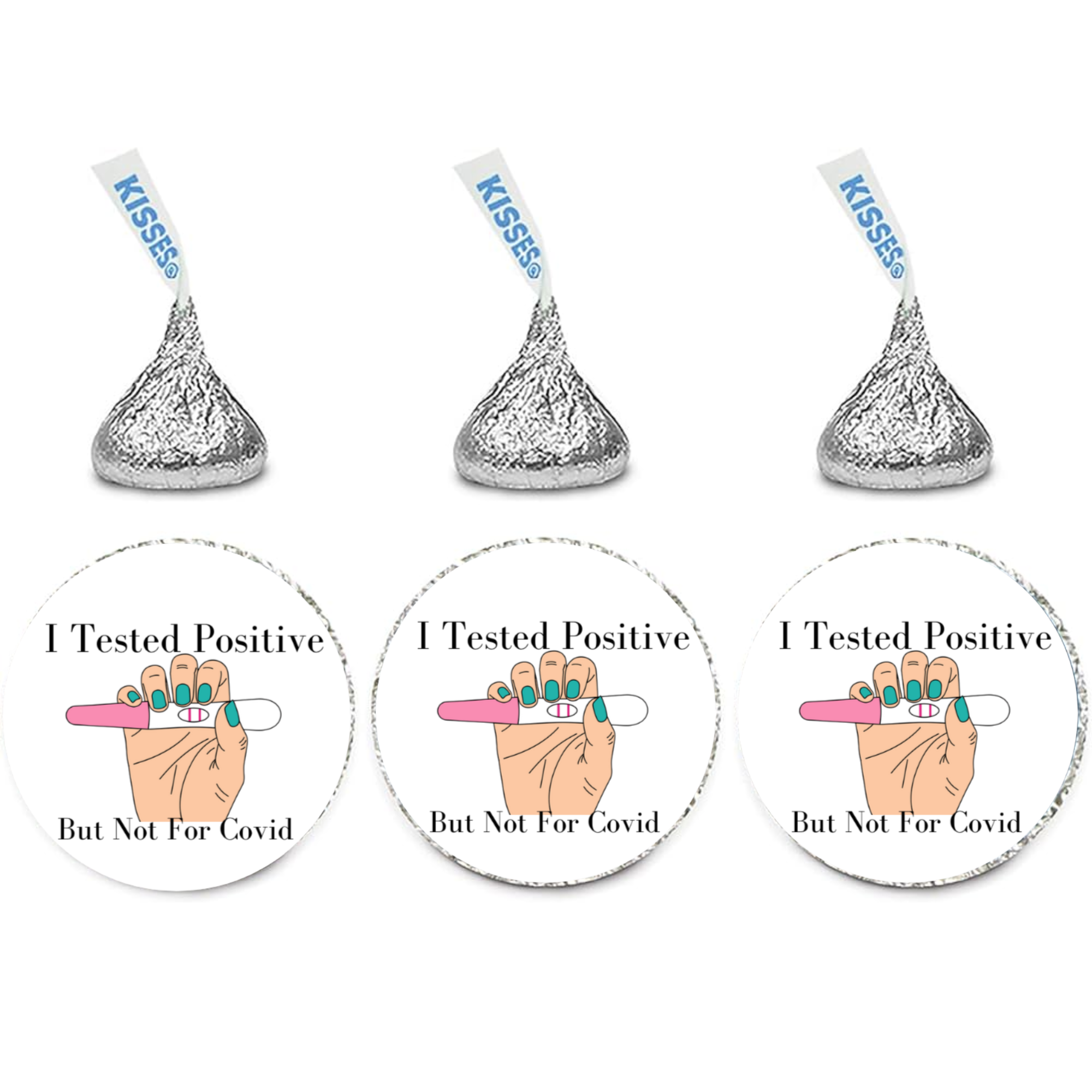 Pregnancy Announcement Kiss Candy Stickers | I tested Positive But not for covid Message | Funny Baby Reveal Favors| Glossy| Set of 100