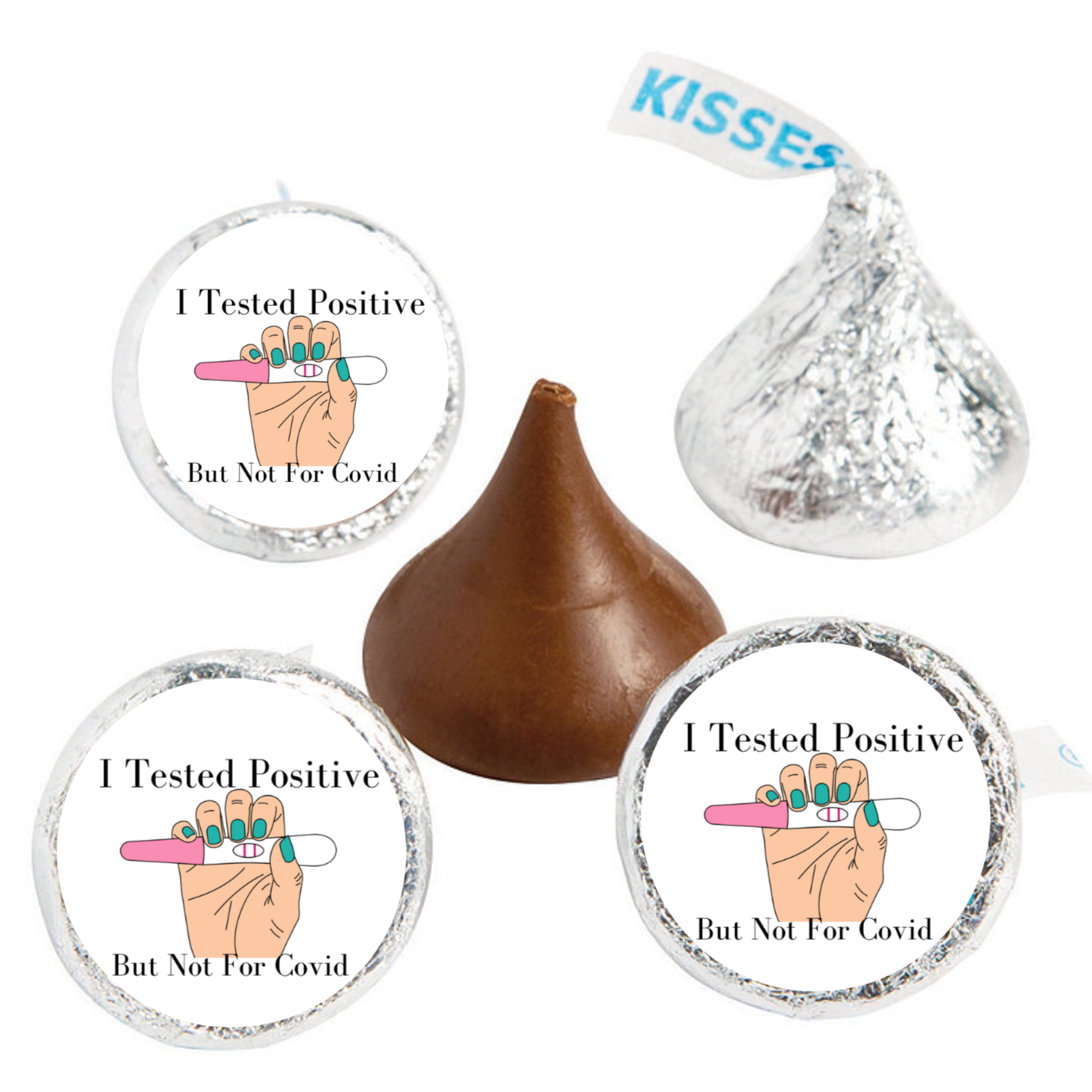 Pregnancy Announcement Kiss Candy Stickers | I tested Positive But not for covid Message | Funny Baby Reveal Favors| Glossy| Set of 100