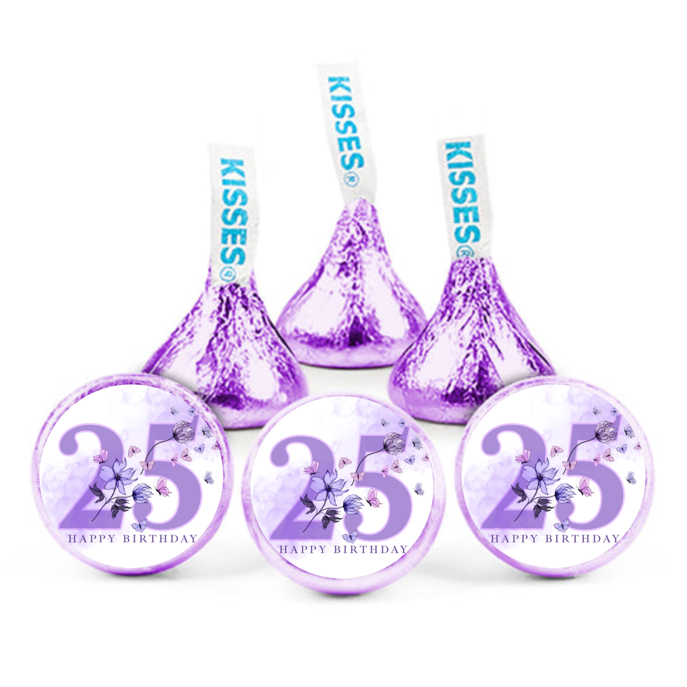 Floral 25th Birthday Kiss Candy Stickers | Elegant 25 Celebration Design | Floral Party favors| 100ct| Glossy