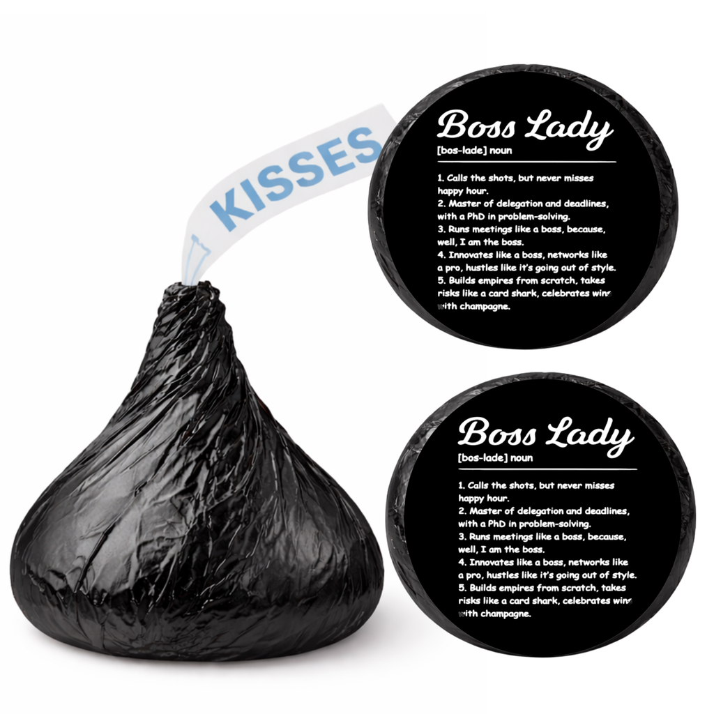 Boss Lady Kiss Candy Stickers | Boss Day Accent Table Decor | Black and White Definition Theme | Glossy | 100 Count