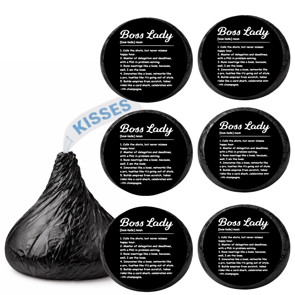 Boss Lady Kiss Candy Stickers | Boss Day Accent Table Decor | Black and White Definition Theme | Glossy | 100 Count