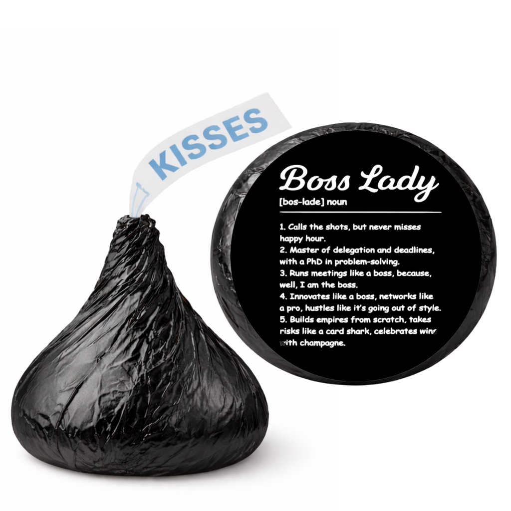 Boss Lady Kiss Candy Stickers | Boss Day Accent Table Decor | Black and White Definition Theme | Glossy | 100 Count