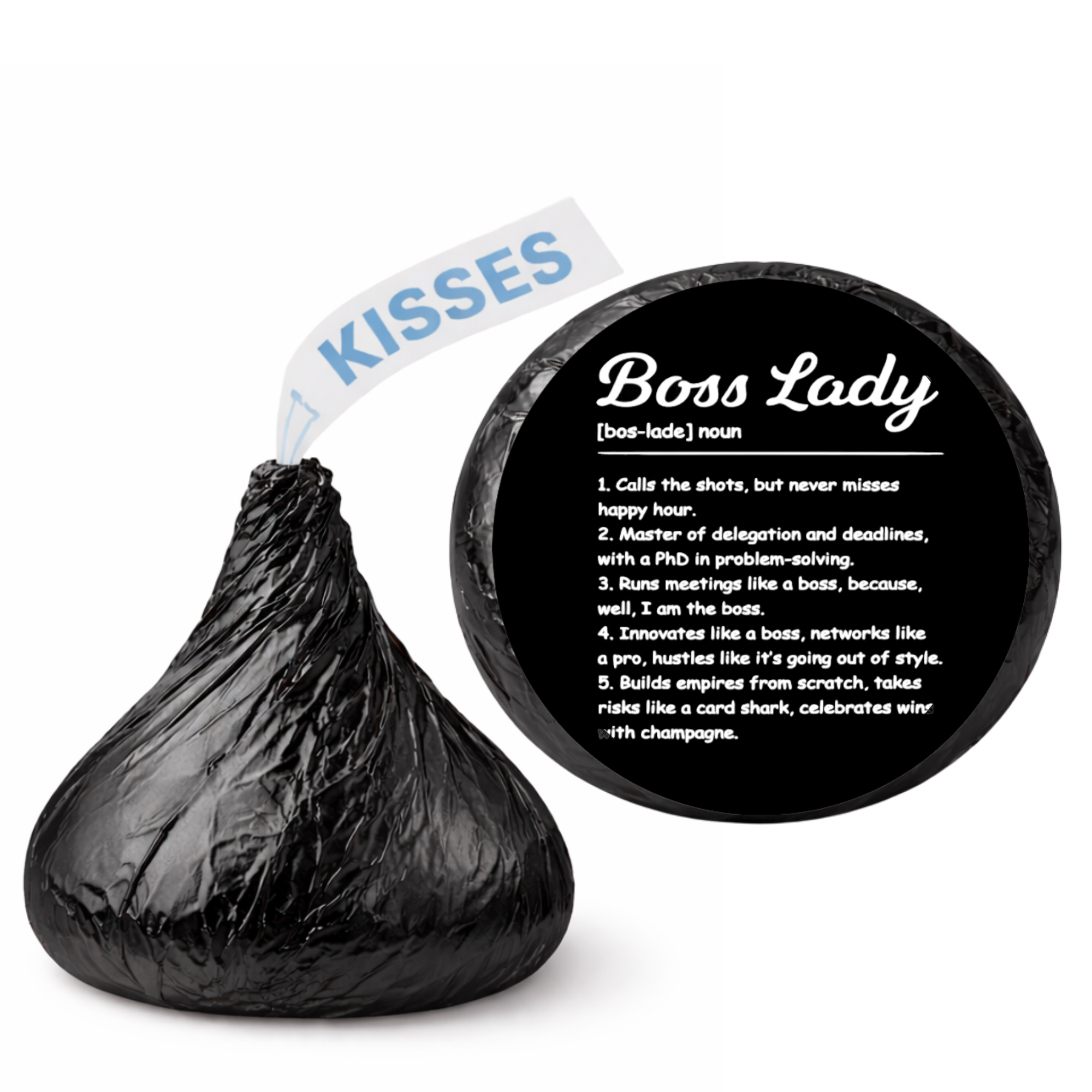 Boss Lady Kiss Candy Stickers | Boss Day Accent Table Decor | Black and White Definition Theme | Glossy | 100 Count