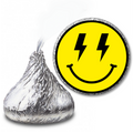 Smiley Face Birthday | Mini Kiss Labels | Chocolate Candy Stickers | Bright Yellow Theme | Happy Party Favors | Glossy
