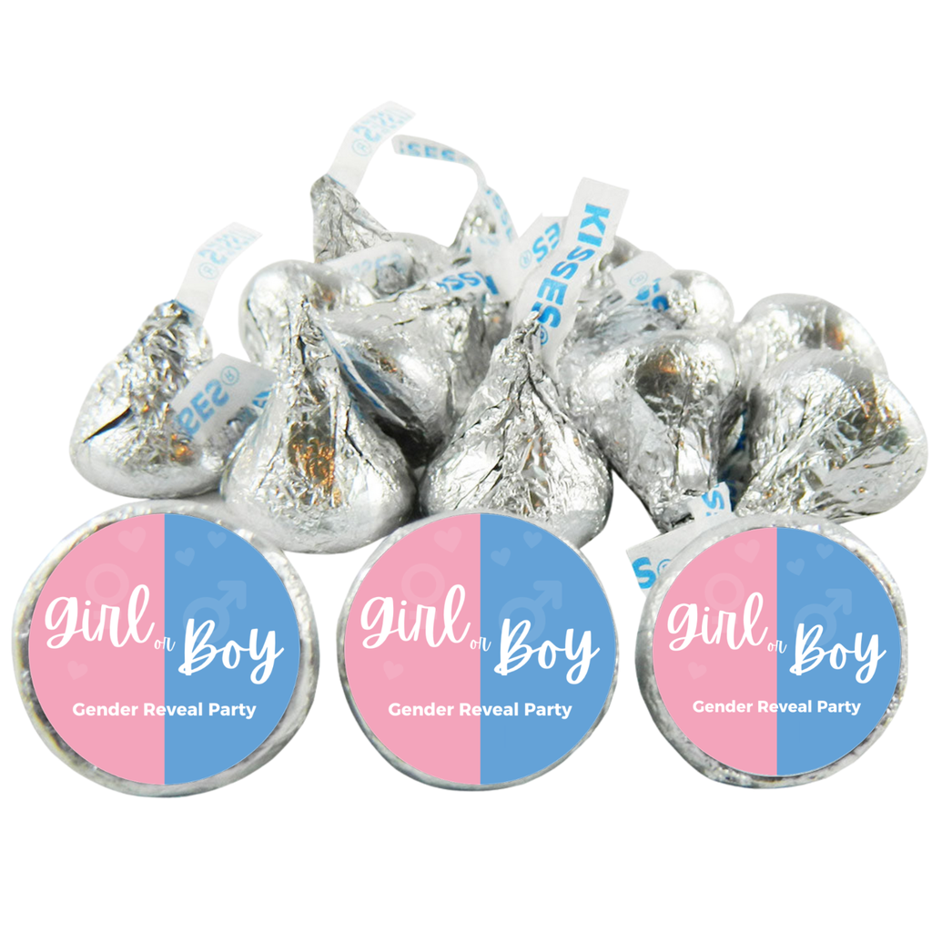 Gender Reveal Boy Or Girl Candy Kiss Stickers | Blue and Pink| Glossy | 100ct