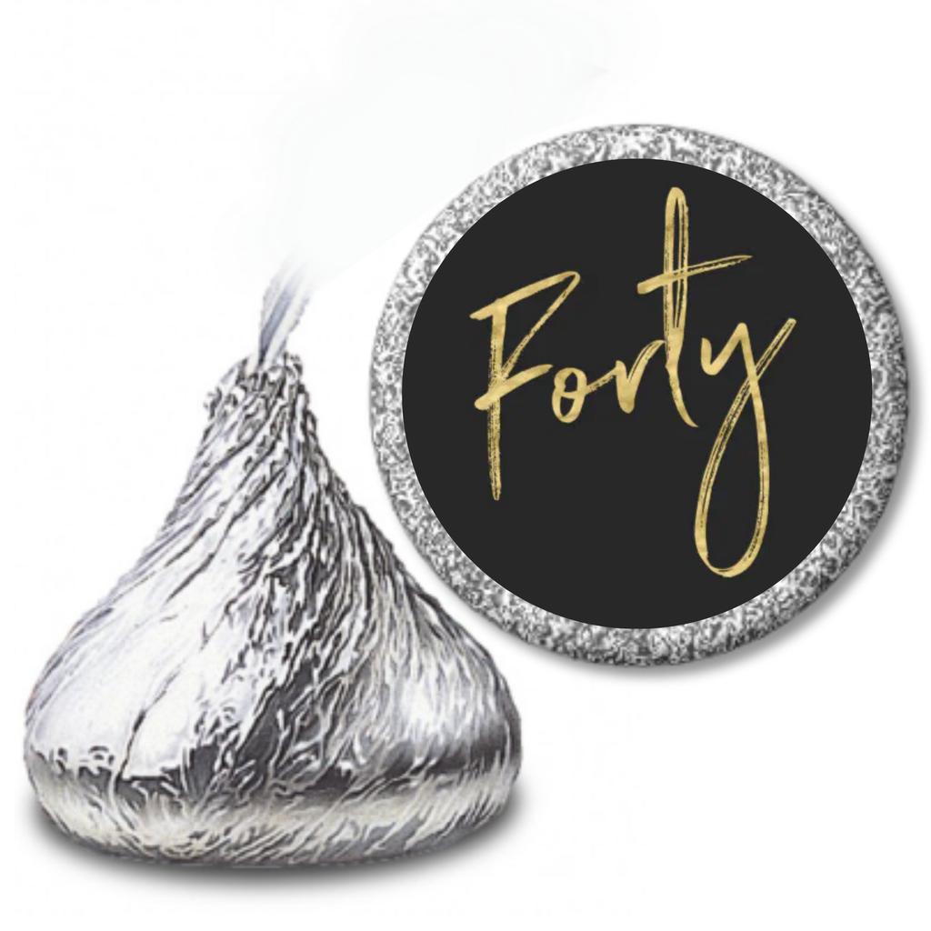 Forty Birthday Party Candy Label Set | Mini Chocolate Stickers | Elegant Birthday Theme | Glossy | Set of 100