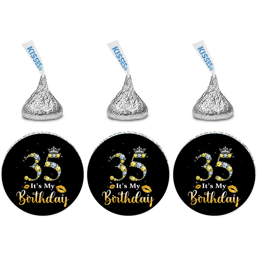 35th Birthday Party Mini Kiss Labels | Chocolate Candy Stickers | Its My 35th | Glossy| Set of 100