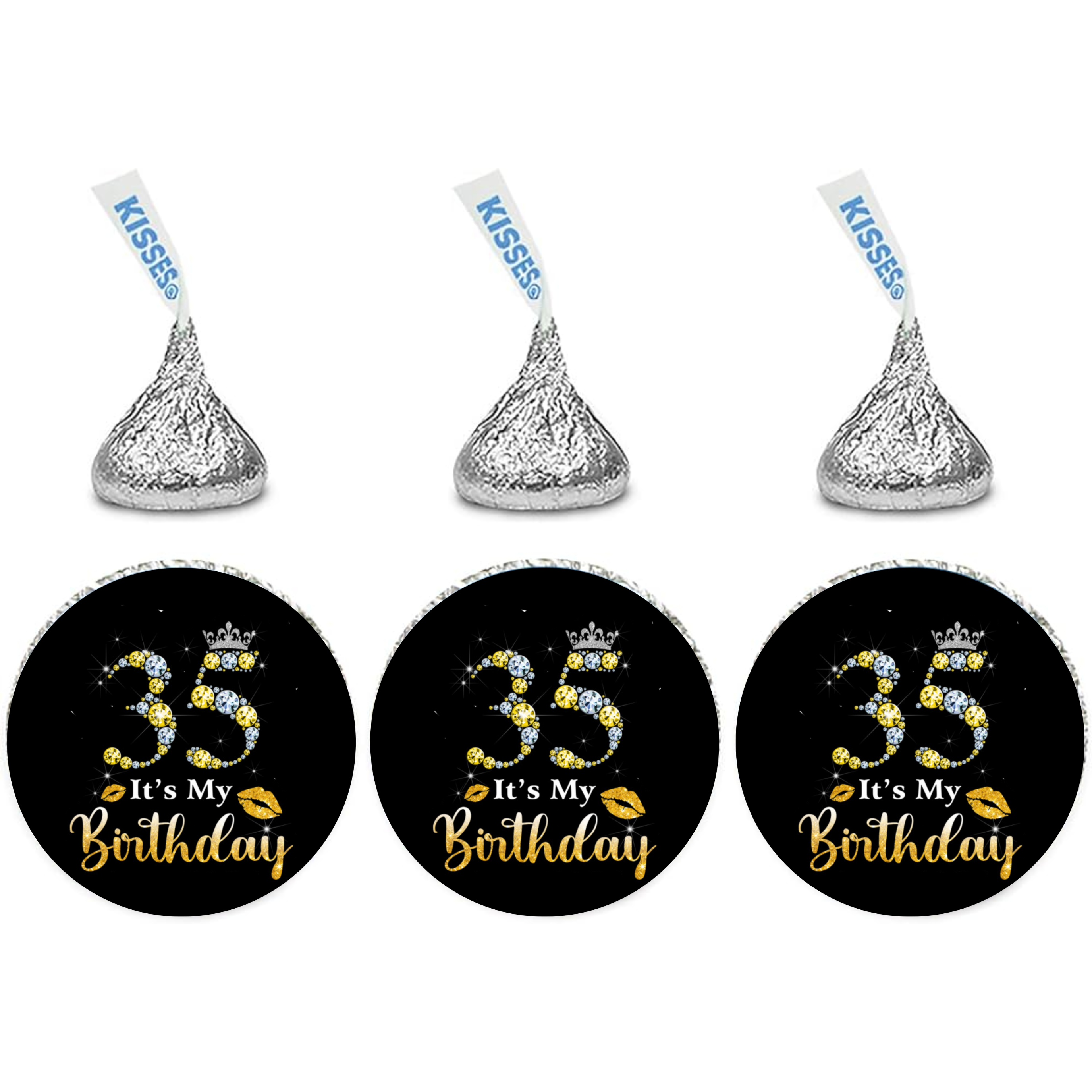 35th Birthday Party Mini Kiss Labels | Chocolate Candy Stickers | Its My 35th | Glossy| Set of 100