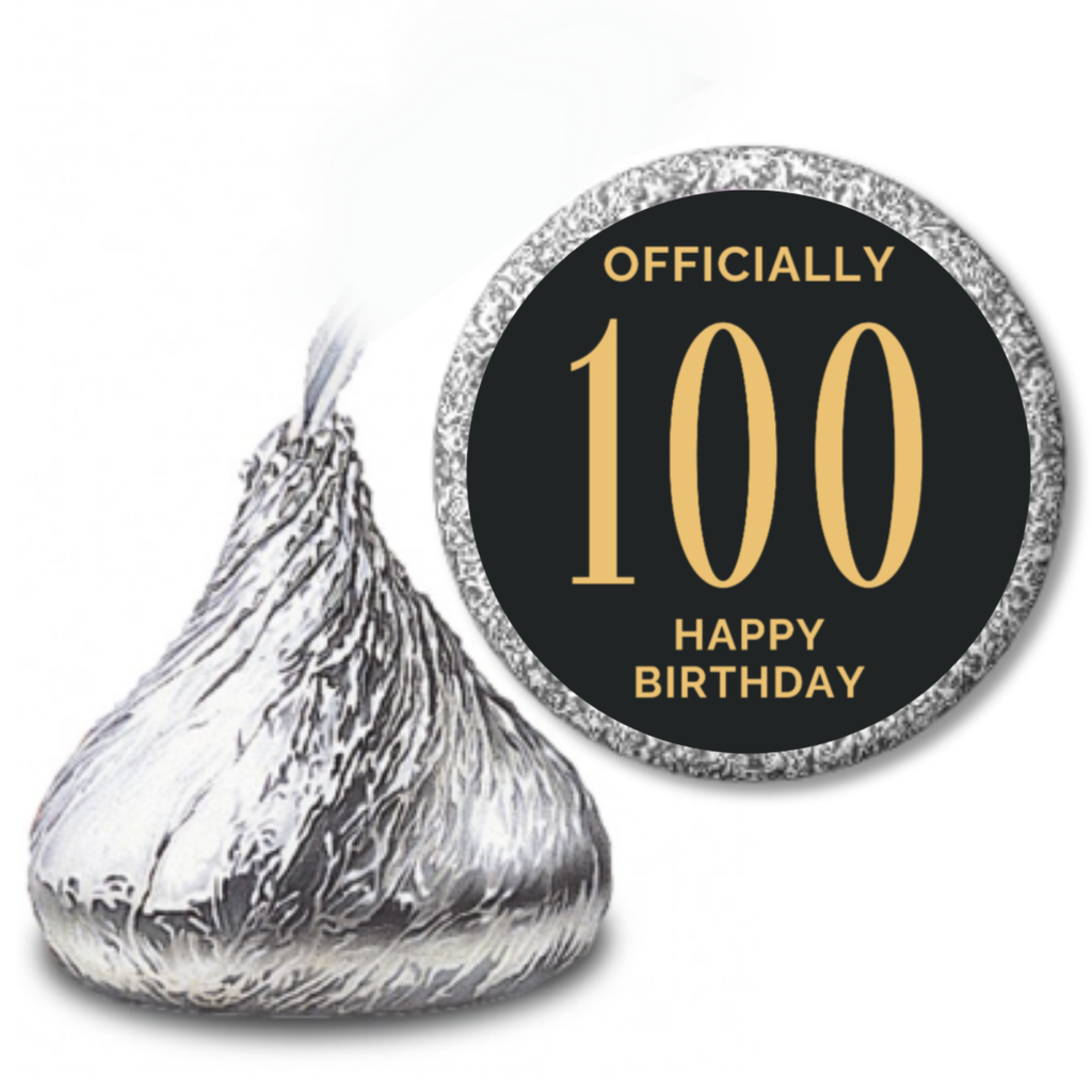 Officially 100 Mini Kiss Labels | Chocolate Candy Stickers | Set of 100 | Elegant Party Favors | Glossy| Milestone Keepsake Favors