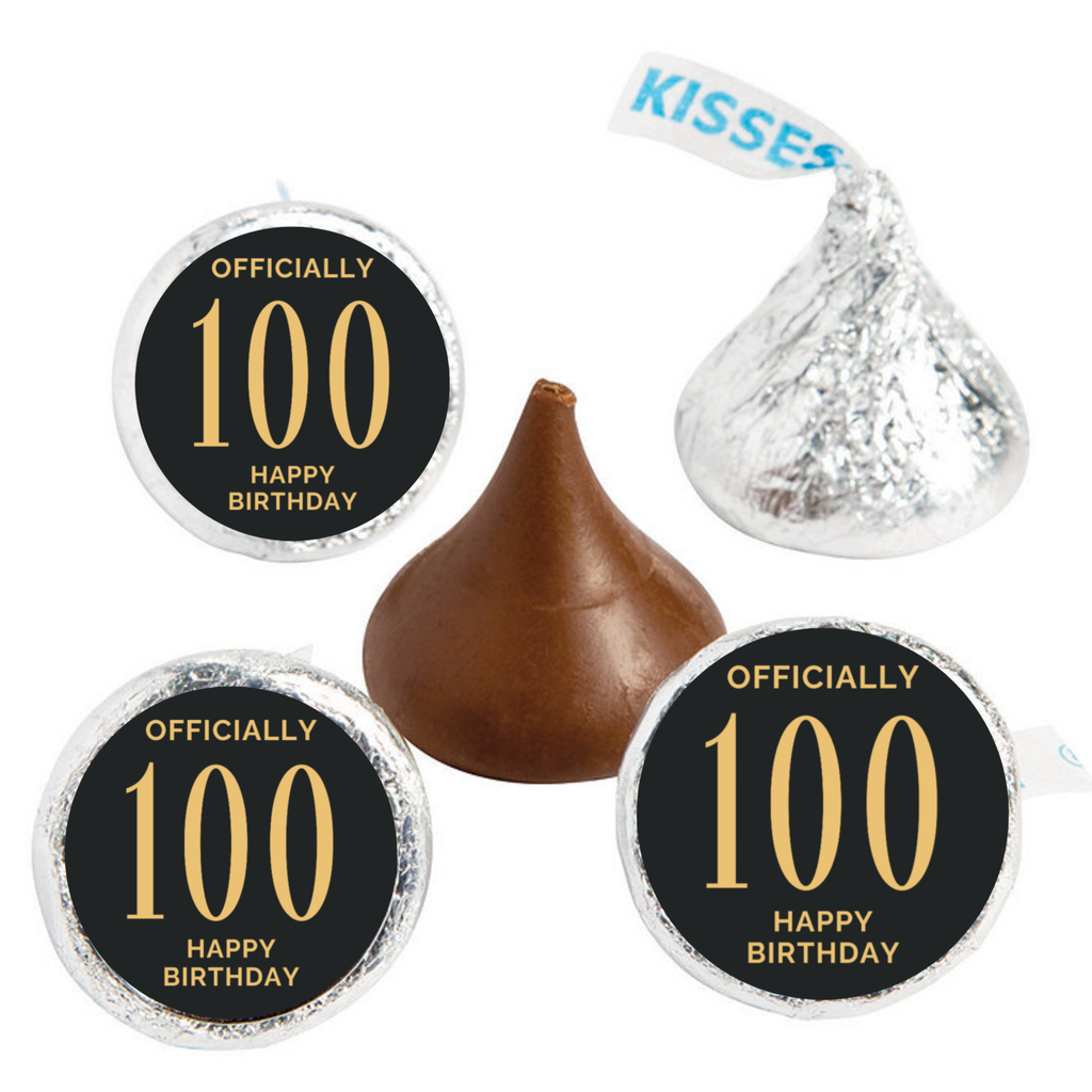 Officially 100 Mini Kiss Labels | Chocolate Candy Stickers | Set of 100 | Elegant Party Favors | Glossy| Milestone Keepsake Favors