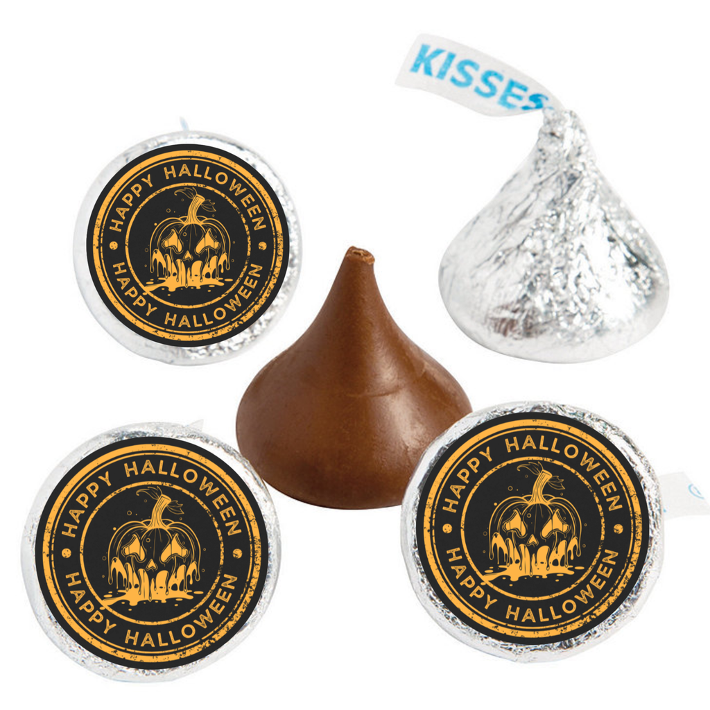 Halloween Candy Stickers |  Spooky Pumpkin Design | Chocolate Candy Kiss Stickers | Glossy|Self Adhesive Labels | Set of 100
