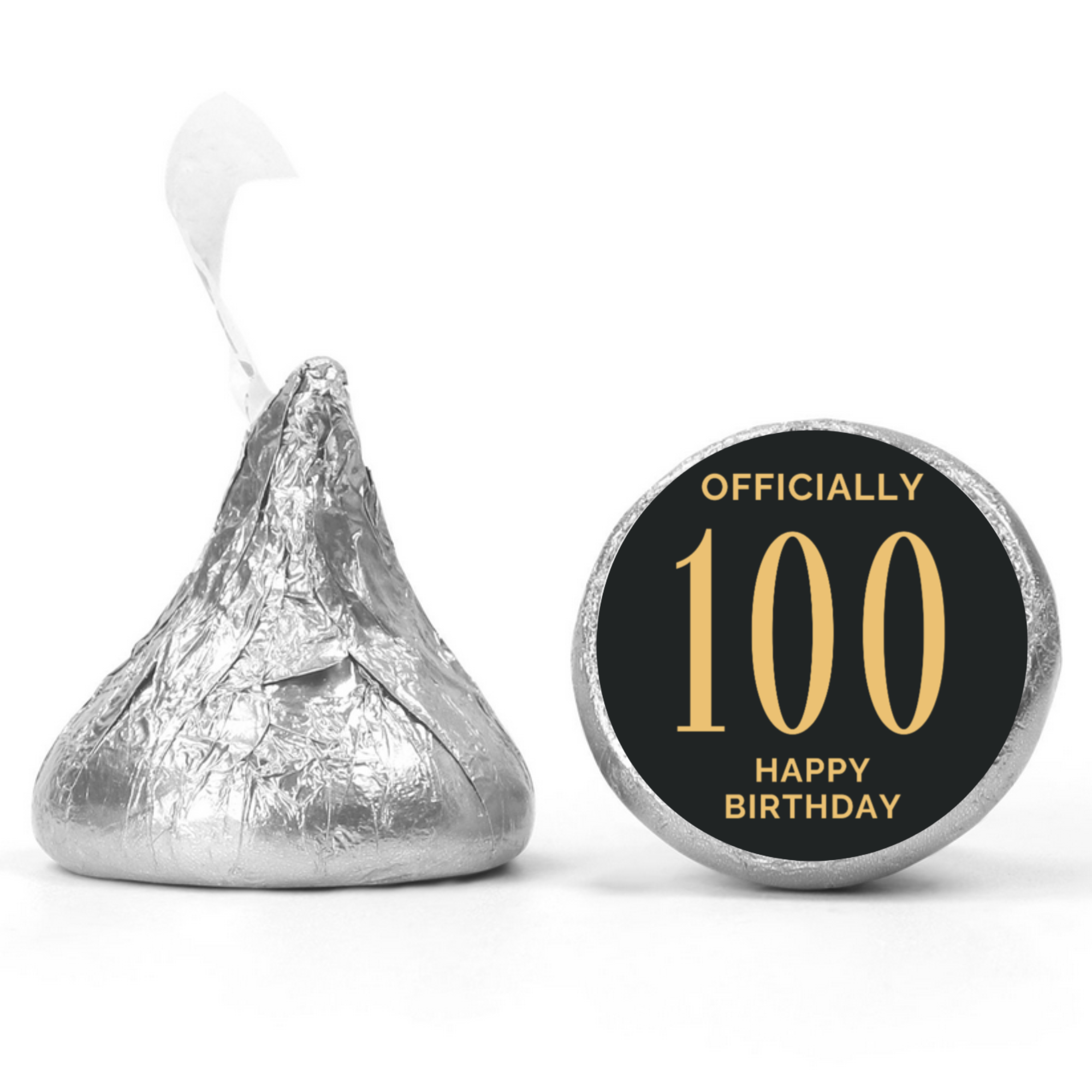 Officially 100 Mini Kiss Labels | Chocolate Candy Stickers | Set of 100 | Elegant Party Favors | Glossy| Milestone Keepsake Favors