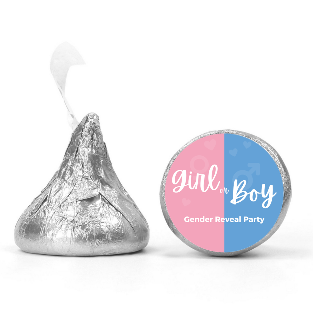 Gender Reveal Boy Or Girl Candy Kiss Stickers | Blue and Pink| Glossy | 100ct