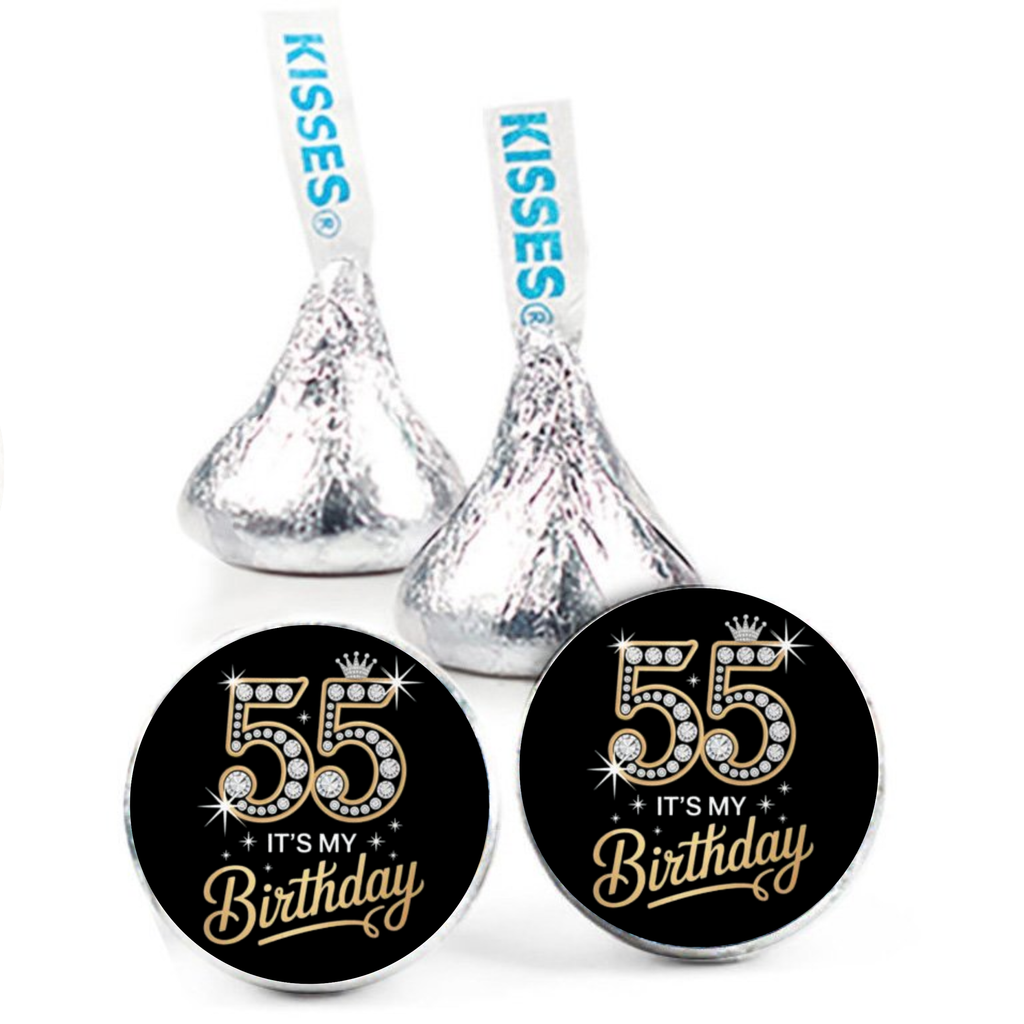 55th Birthday Party | Mini Kiss Labels | Chocolate Candy Stickers | Its My Birthday | Elegant Party Favors | Glossy