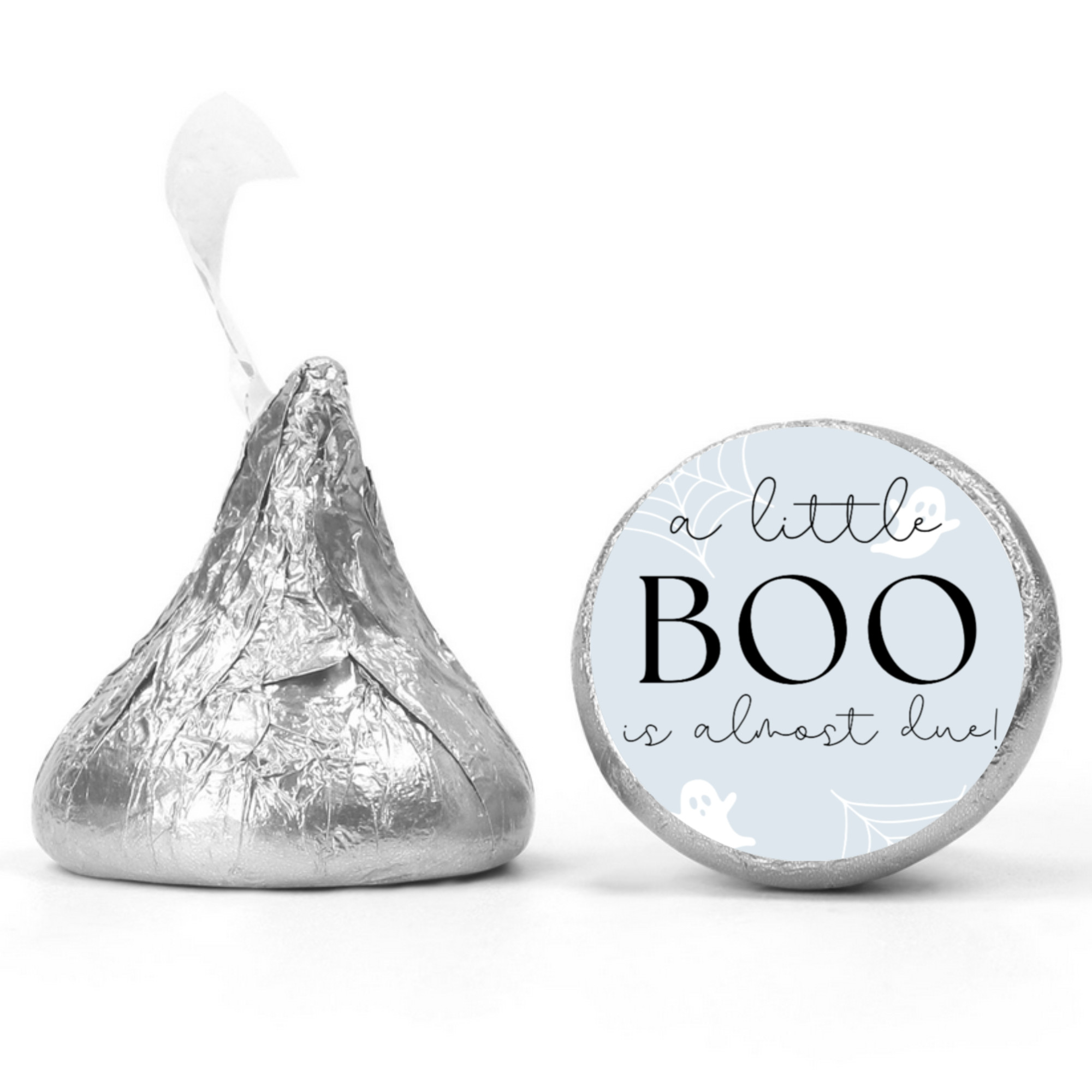 A Little Boo Is Almost Due | Baby Shower Mini Kiss Candy Labels | Halloween Candy Stickers | Ghost Baby Theme | Set of 100