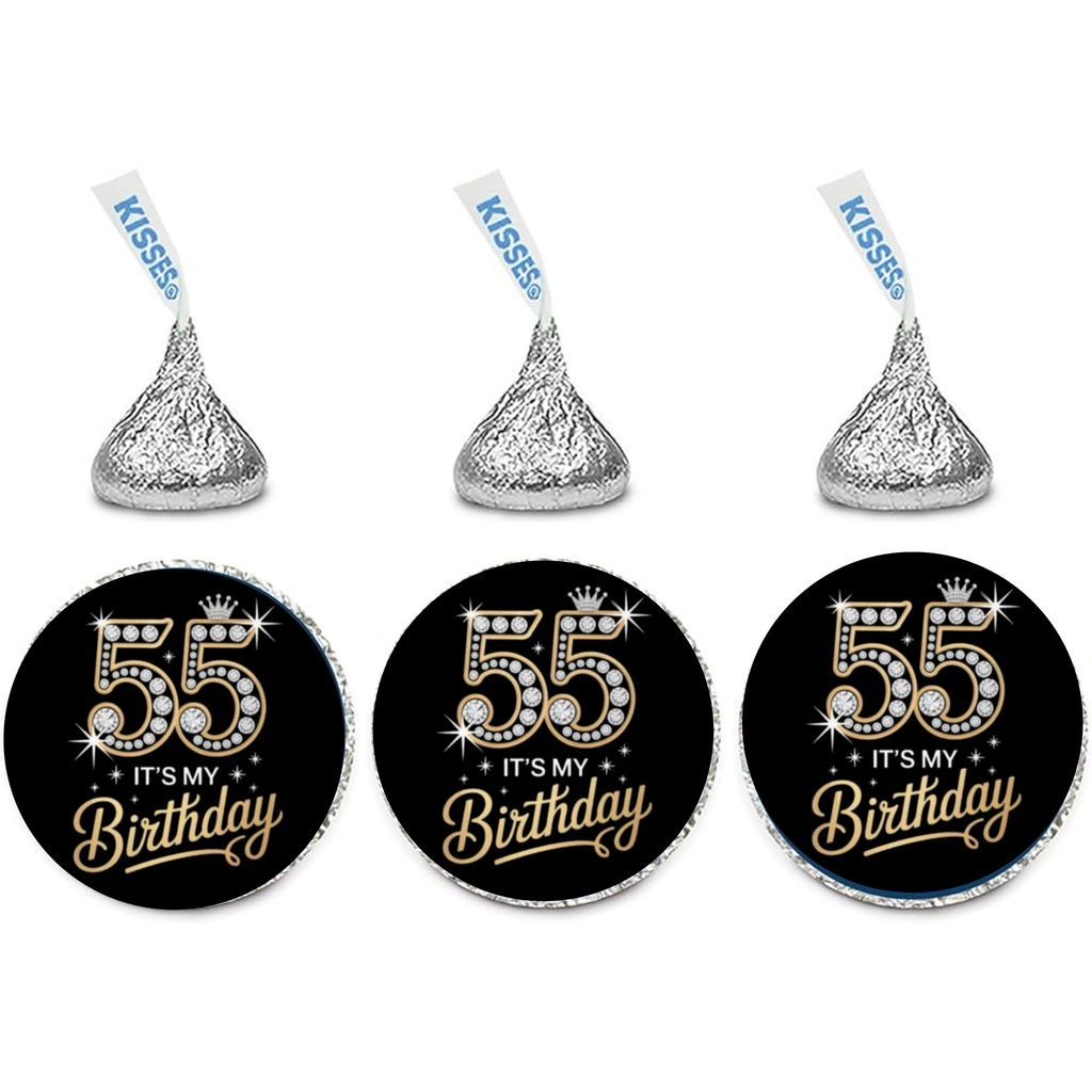 55th Birthday Party | Mini Kiss Labels | Chocolate Candy Stickers | Its My Birthday | Elegant Party Favors | Glossy