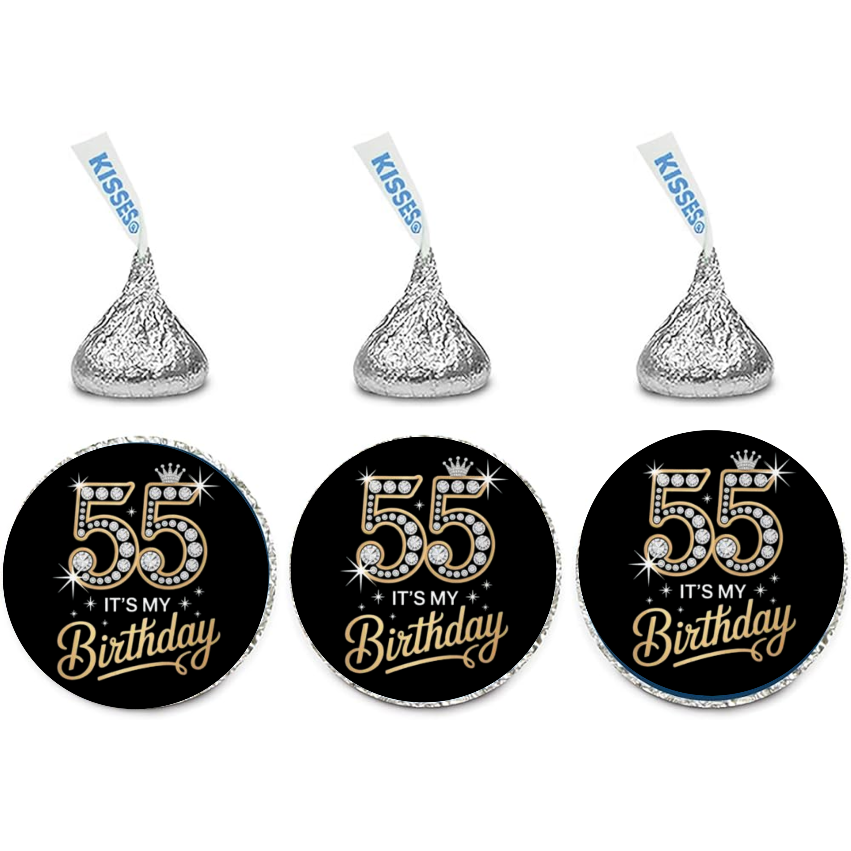 55th Birthday Party | Mini Kiss Labels | Chocolate Candy Stickers | Its My Birthday | Elegant Party Favors | Glossy