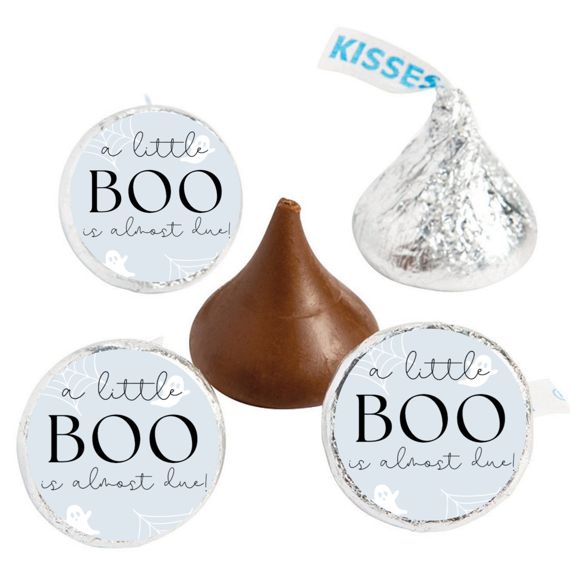 A Little Boo Is Almost Due | Baby Shower Mini Kiss Candy Labels | Halloween Candy Stickers | Ghost Baby Theme | Set of 100