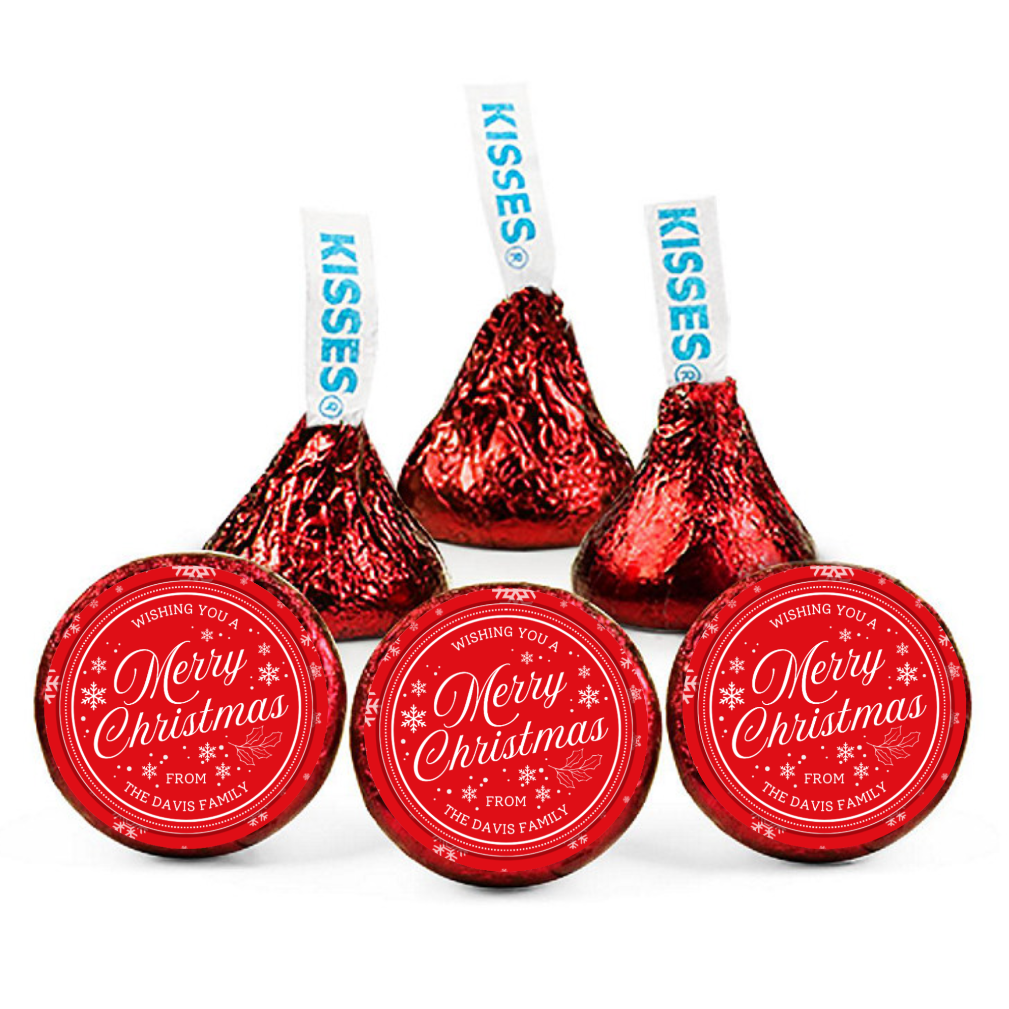 Merry Christmas Kiss Candy Stickers | Holiday Design | Glossy |Self Adhesive| Set of 100