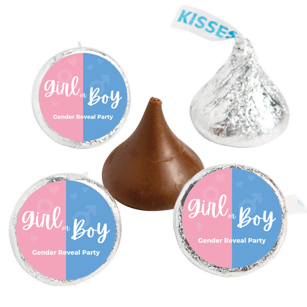 Gender Reveal Boy Or Girl Candy Kiss Stickers | Blue and Pink| Glossy | 100ct