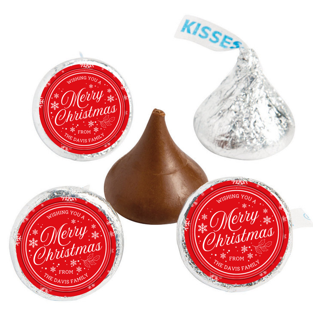 Merry Christmas Kiss Candy Stickers | Holiday Design | Glossy |Self Adhesive| Set of 100