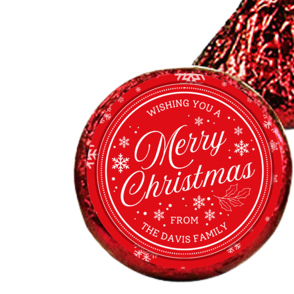 Merry Christmas Kiss Candy Stickers | Holiday Design | Glossy |Self Adhesive| Set of 100