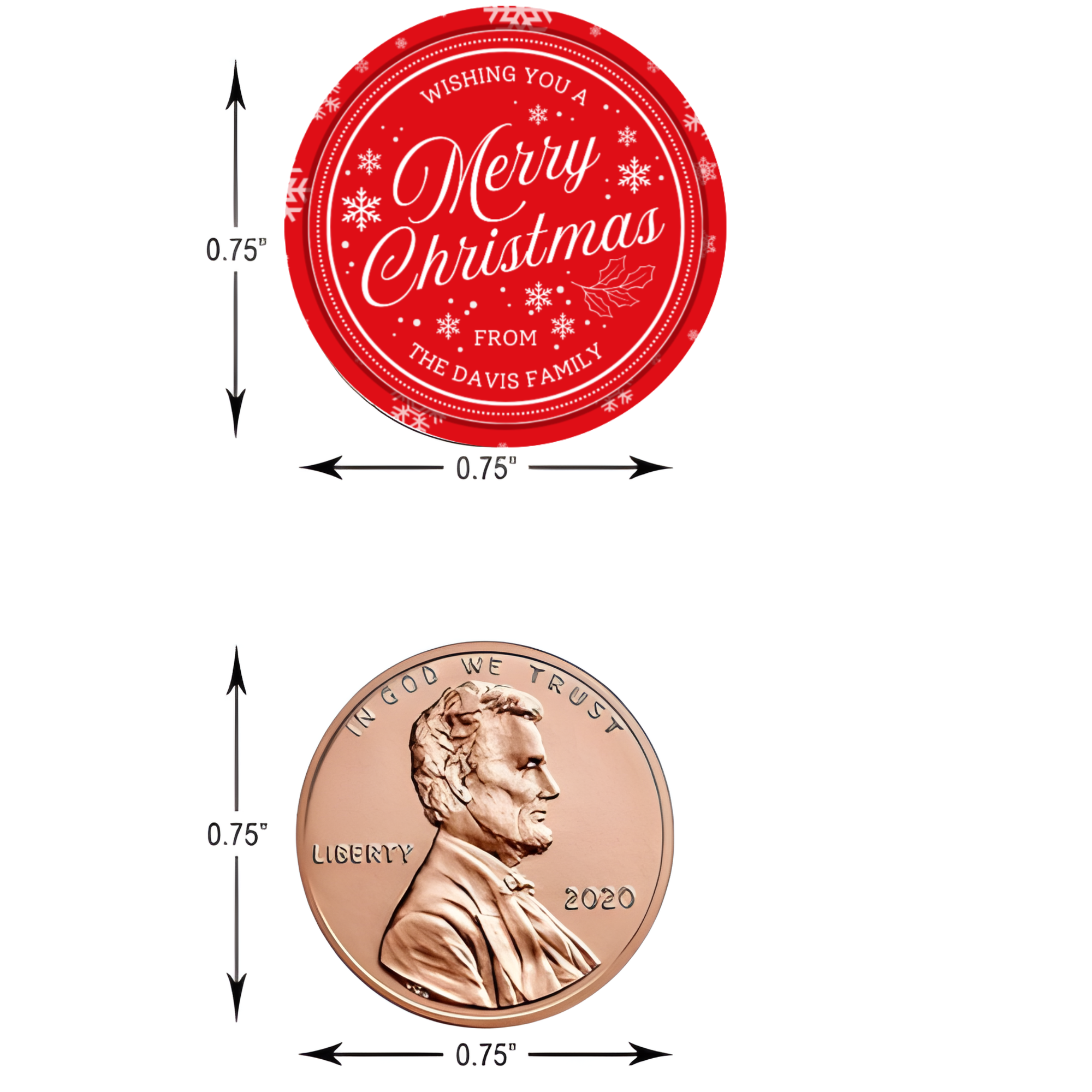 Merry Christmas Kiss Candy Stickers | Holiday Design | Glossy |Self Adhesive| Set of 100