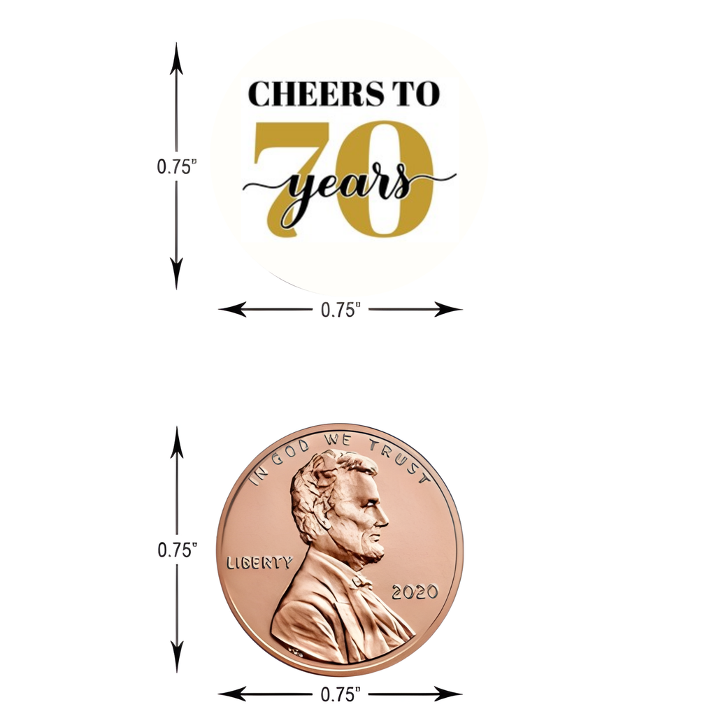 70th Birthday Party | Mini Kiss Labels | 100 Chocolate Candy Stickers | Cheers To 70 | Elegant Party Favors | Glossy