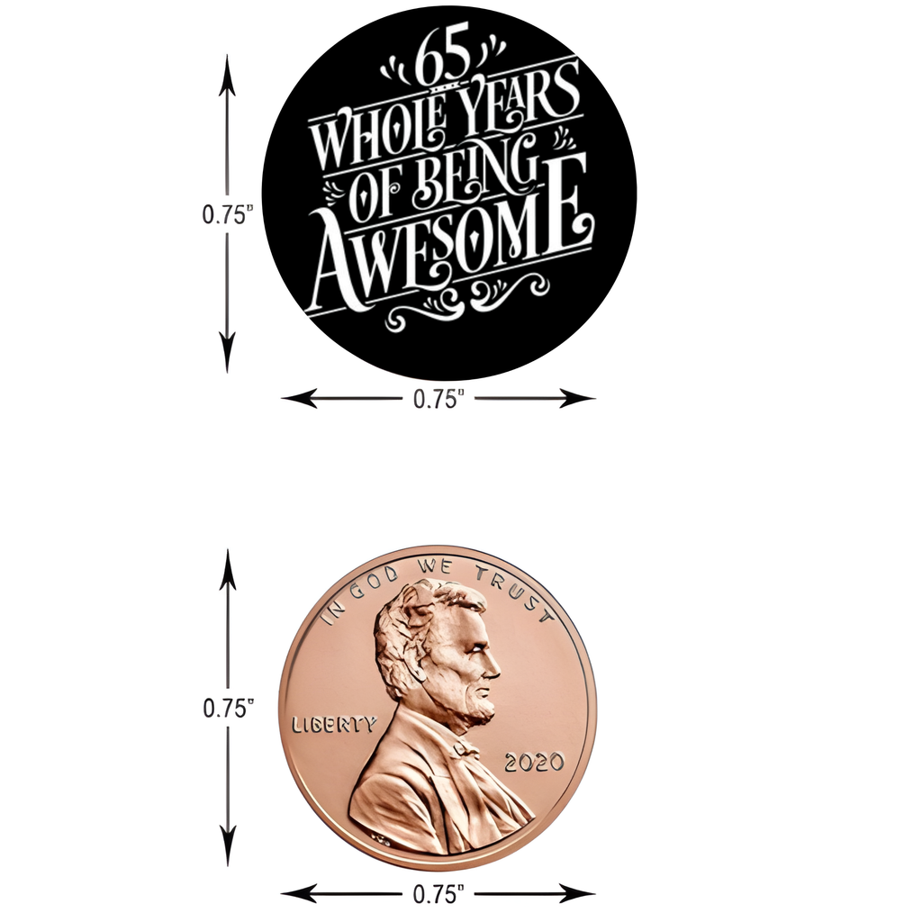 65th Birthday Party | Mini Kiss Labels | 100 Chocolate Candy Stickers | 65 Years Awesome | Elegant Party Favors | Glossy