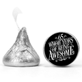 65th Birthday Party | Mini Kiss Labels | 100 Chocolate Candy Stickers | 65 Years Awesome | Elegant Party Favors | Glossy