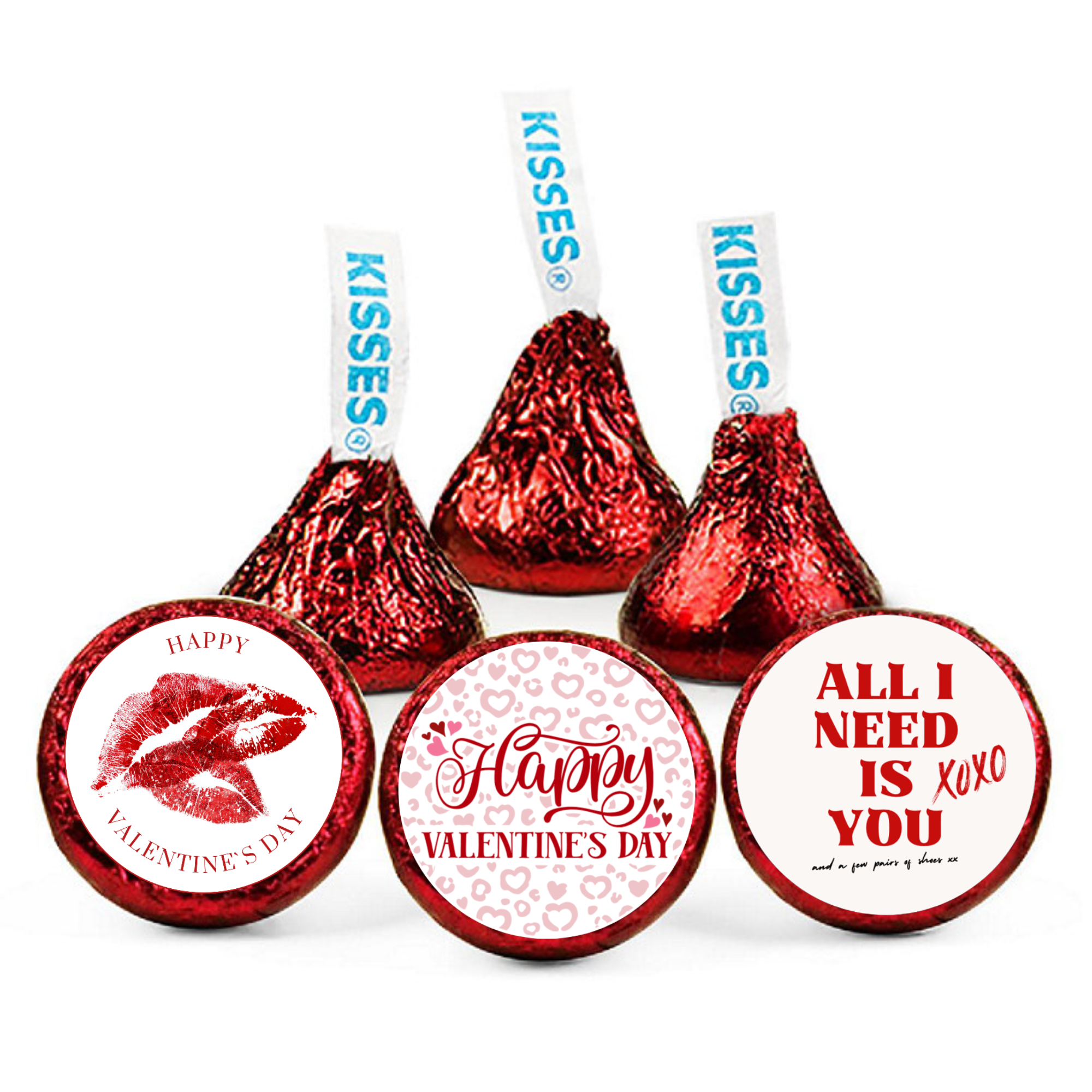 Valentines Day Kiss Candy Stickers |  3 Design Set | Glossy| Self Adhesive | Set of 100