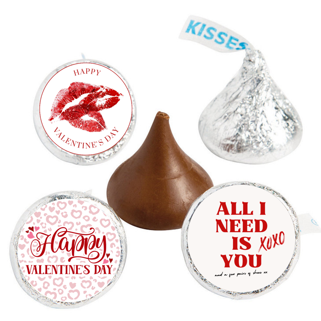 Valentines Day Kiss Candy Stickers |  3 Design Set | Glossy| Self Adhesive | Set of 100