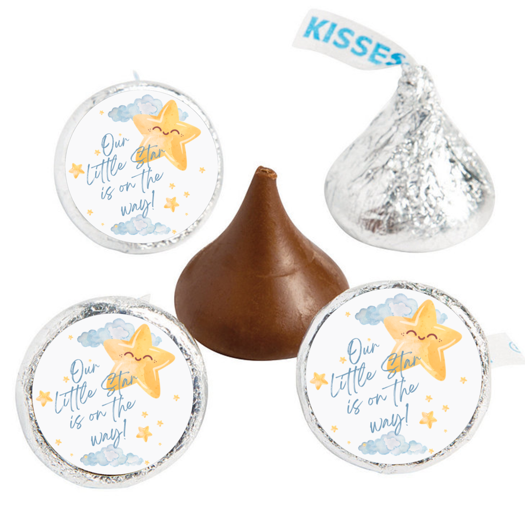 Our Little Star Is On The Way| Candy Kiss Stickers | Baby Shower Party Decor | Glossy | 100 Count