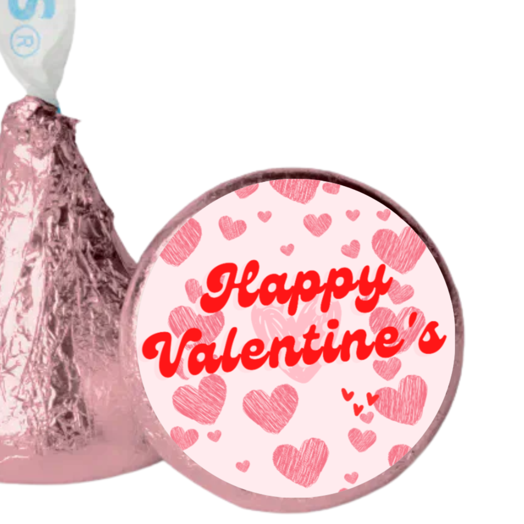 Happy Valentines Kiss Candy Stickers | Heart Design | Valentines Day Favors | Glossy | 100 Count 0.75in
