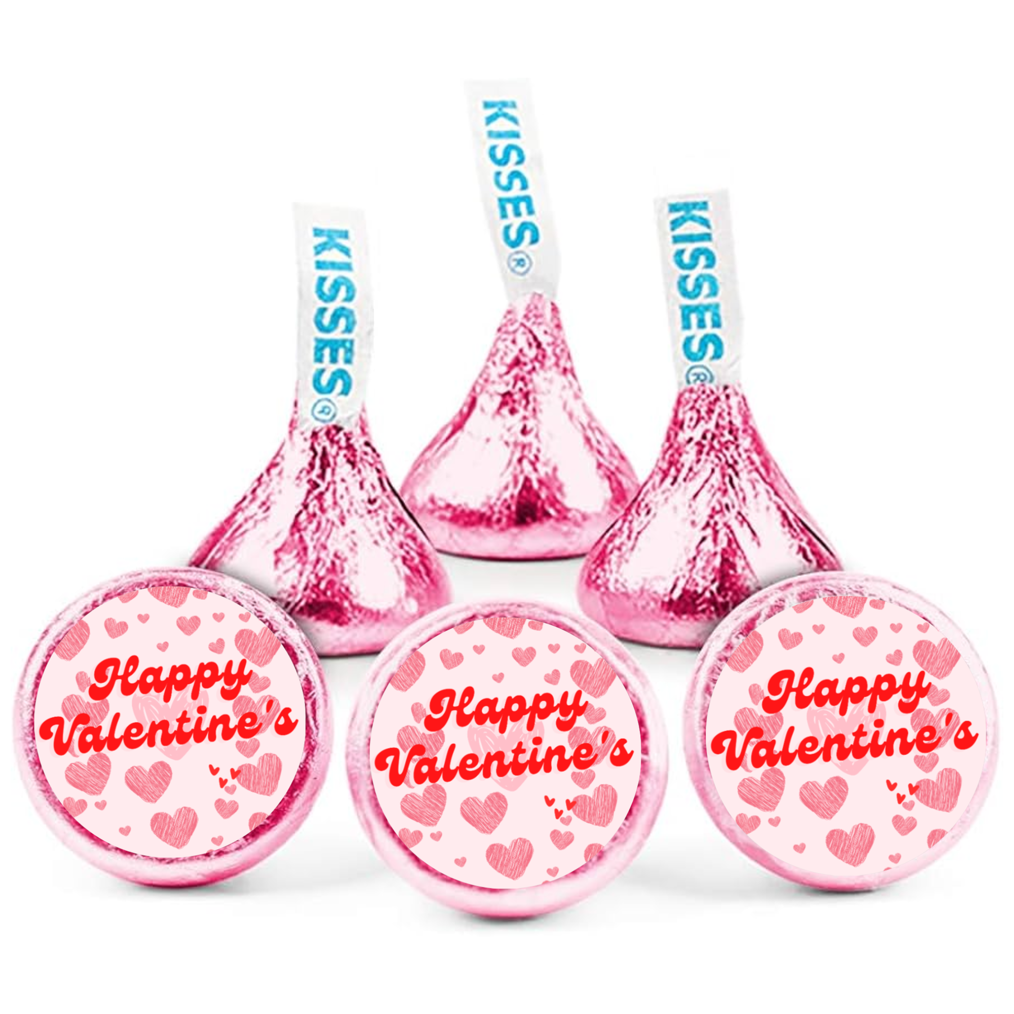 Happy Valentines Kiss Candy Stickers | Heart Design | Valentines Day Favors | Glossy | 100 Count 0.75in